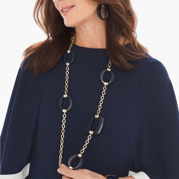 Chico’s Nia Single Strand Necklace -Gold & Navy plastic shape - Picture 1 of 4